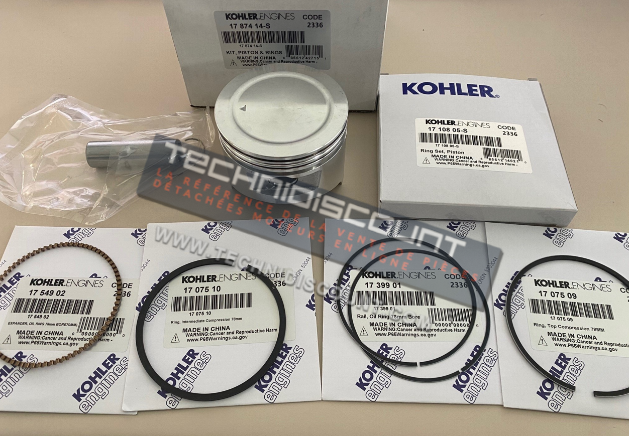 17 874 14-S KOHLER - Piston complet avec jeu segments KOHLER CH395 KOHLER 1787414 ; 1787414-S (Jeu segments KOHLER 17 108 05-S inclus)