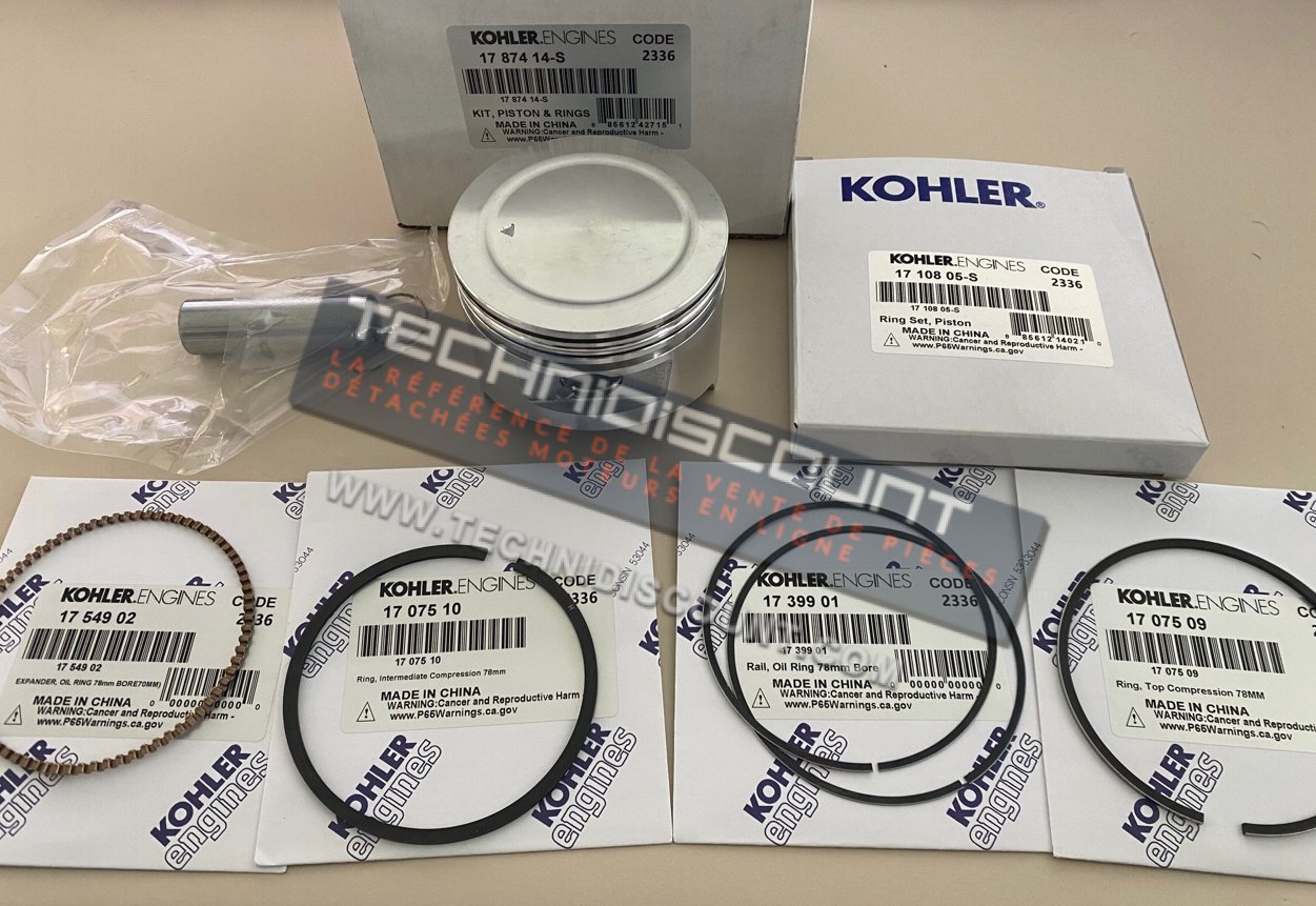 17 874 14-S KOHLER - Piston complet avec jeu segments KOHLER CH395 KOHLER 1787414 ; 1787414-S (Jeu segments KOHLER 17 108 05-S inclus)