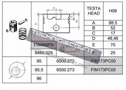 Piston 9LD625-2 9LD626-3 11LD625-3 LDA625-3 RUGGERINI SP420 Ø95.00 ou 95.50 LOMBARDINI 6500272 ED0065002720-S / ED0065002730-S FIN173PC00